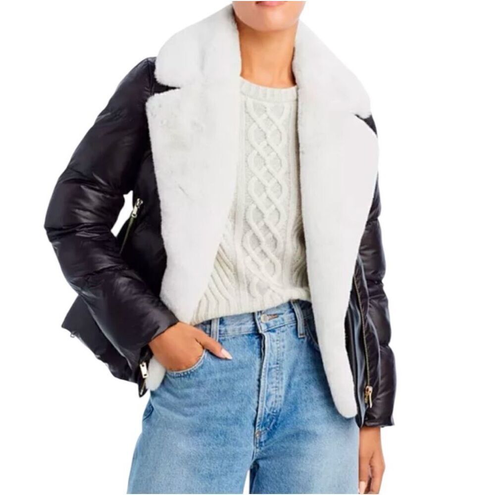 Generation Love Avila Faux Fur Puffer Jacket in Black/White Size XS